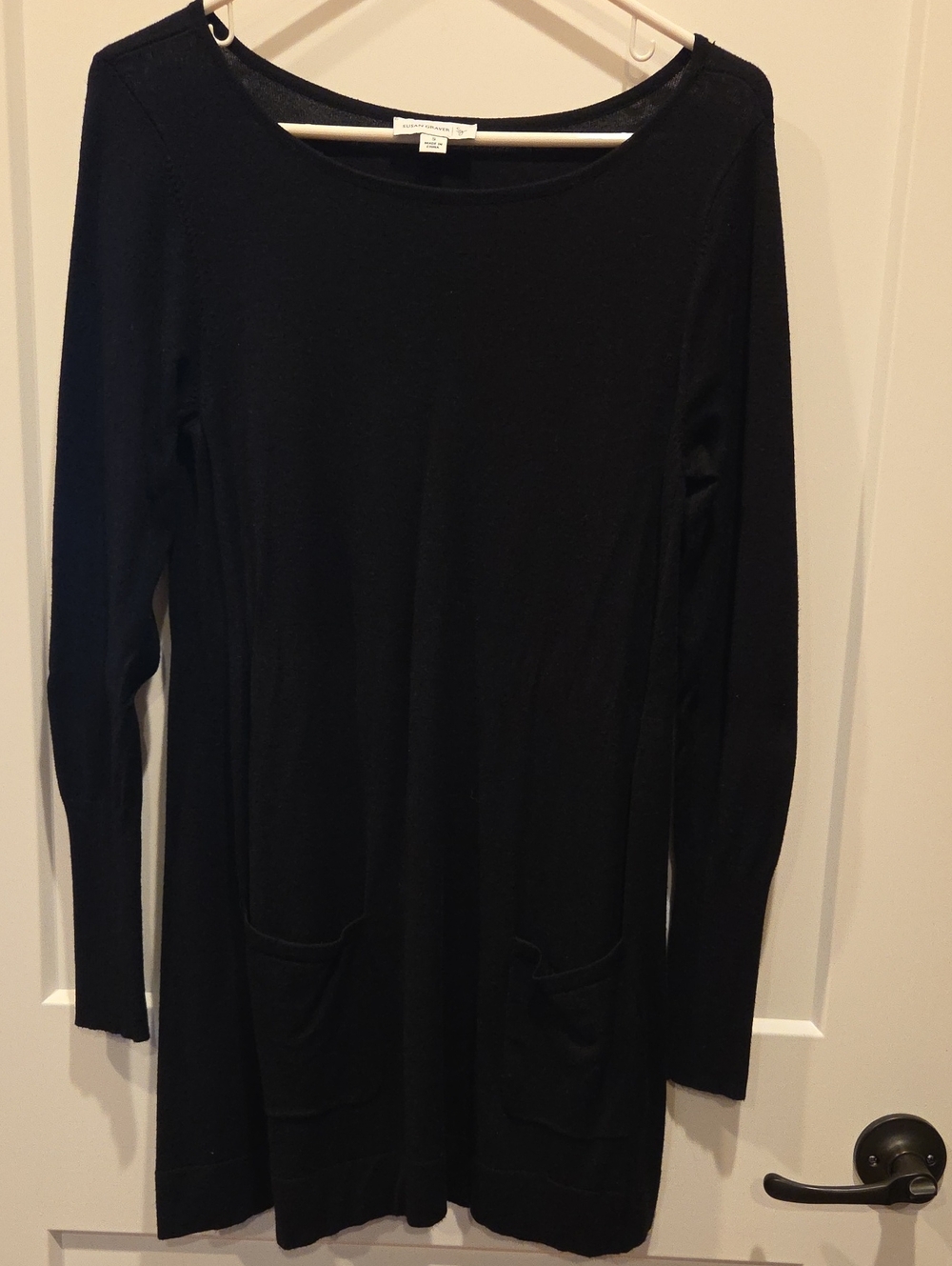 Susan Graver Black Long Sleeve Knit Pocket Tunic